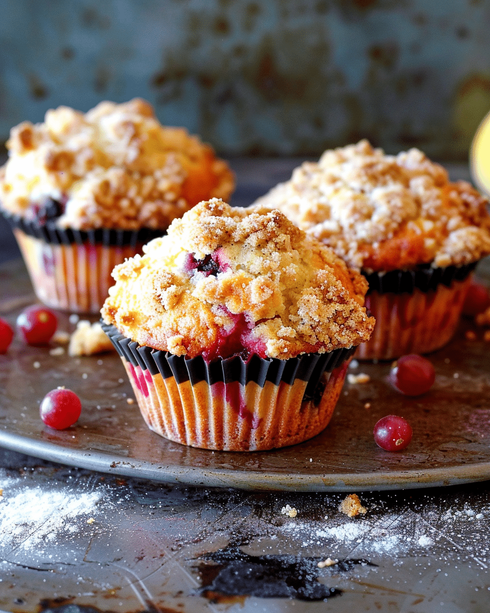 Peach Currant Crumble Top Muffins