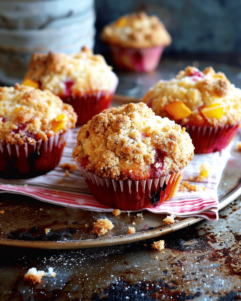 Peach Currant Crumble Top Muffins
