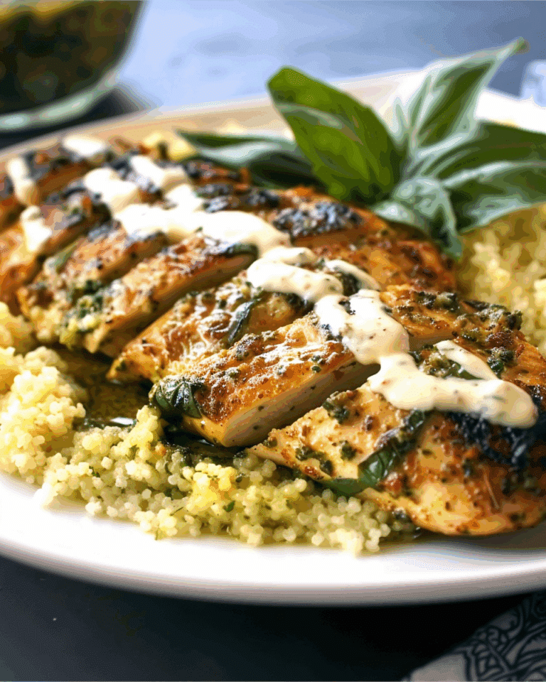 Pesto Chicken with Italian Cream Sauce over Parmesan Couscous