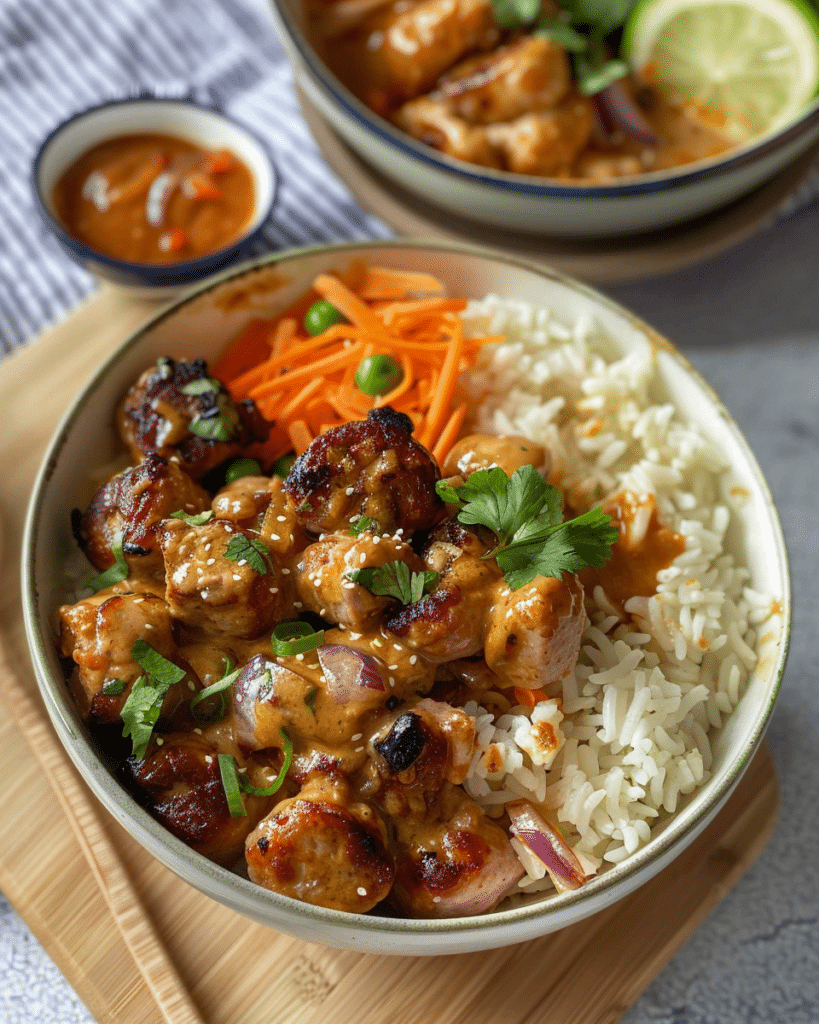 Satay Sausage Rice Bowls