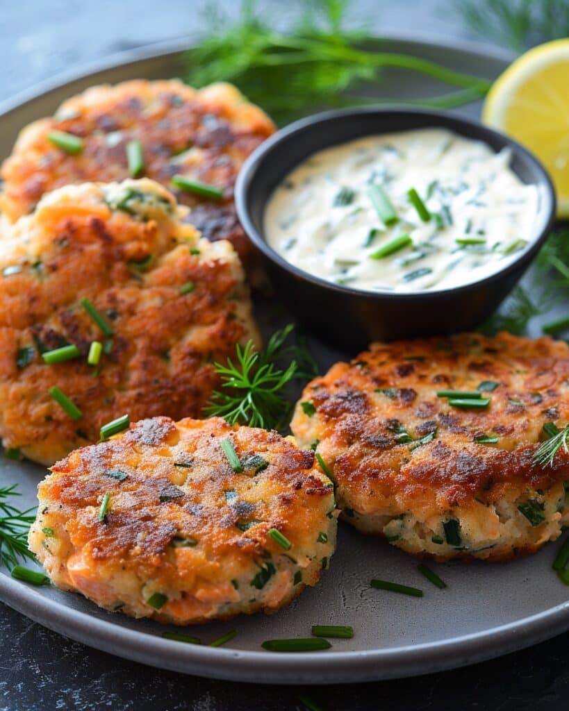 Salmon Cakes with Chive and Garlic Sauce Recipe
